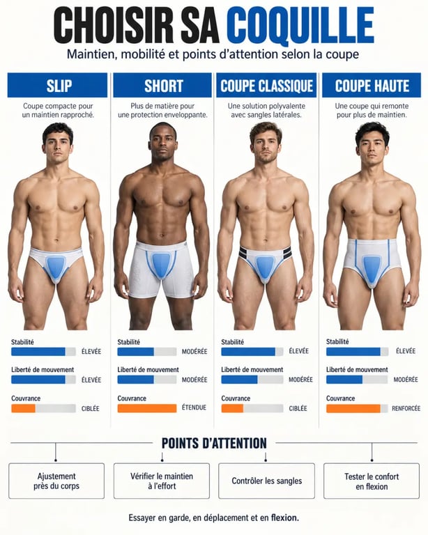 Infographie comparative des formats de coquille boxe anglaise et de leur maintien