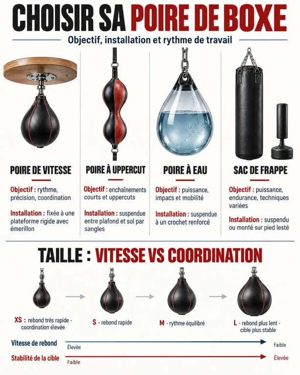 Infographie sur les tailles et les types de poire de boxe