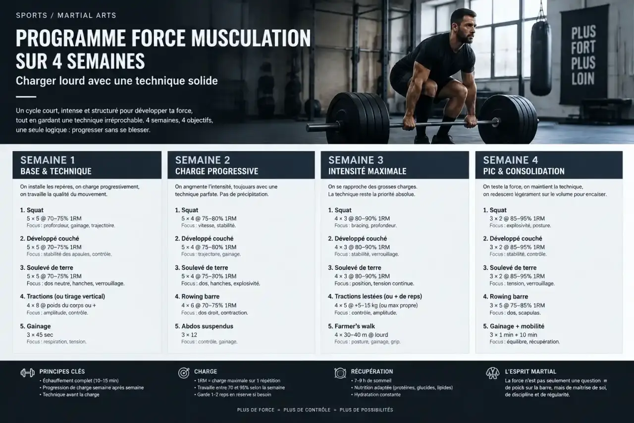 Un programme force musculation sur 4 semaines pour charger lourd avec une technique solide