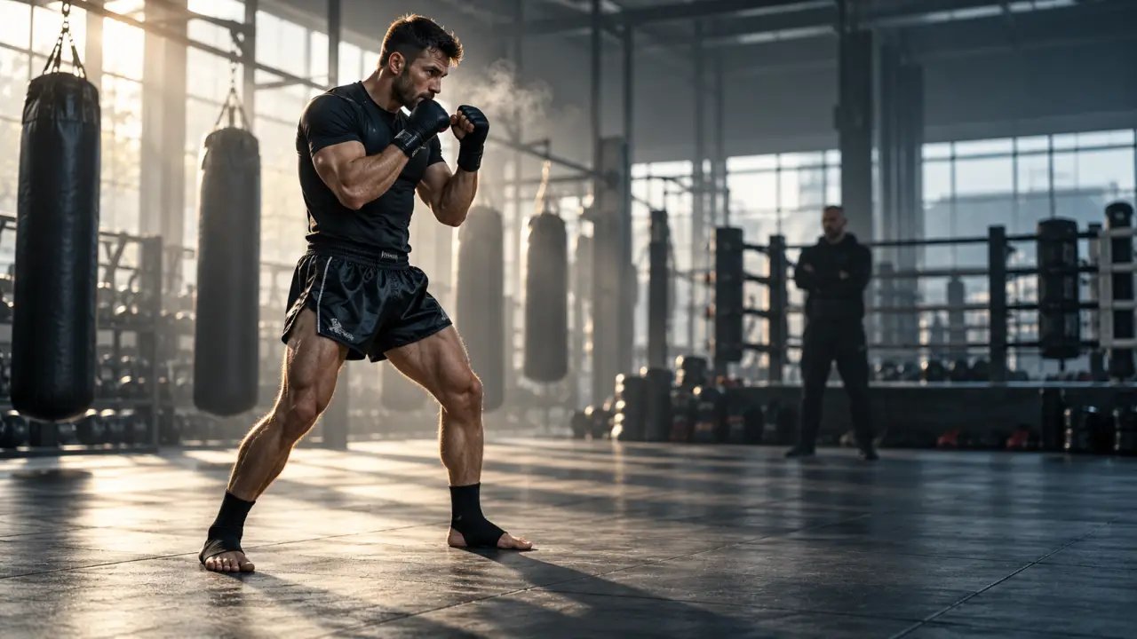 Pratiquant d'arts martiaux se préparant avant un sparring